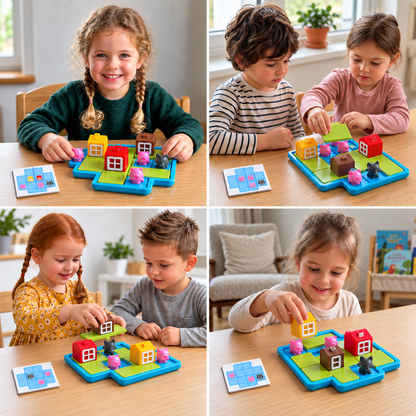 Montessori-Puzzle- und Geschicklichkeitsspiel „Die drei kleinen Schweinchen und der Wolf“