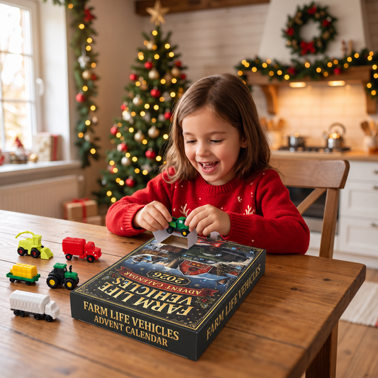 24-Tage-Weihnachts-Adventskalender mit Bauernhoffahrzeugen