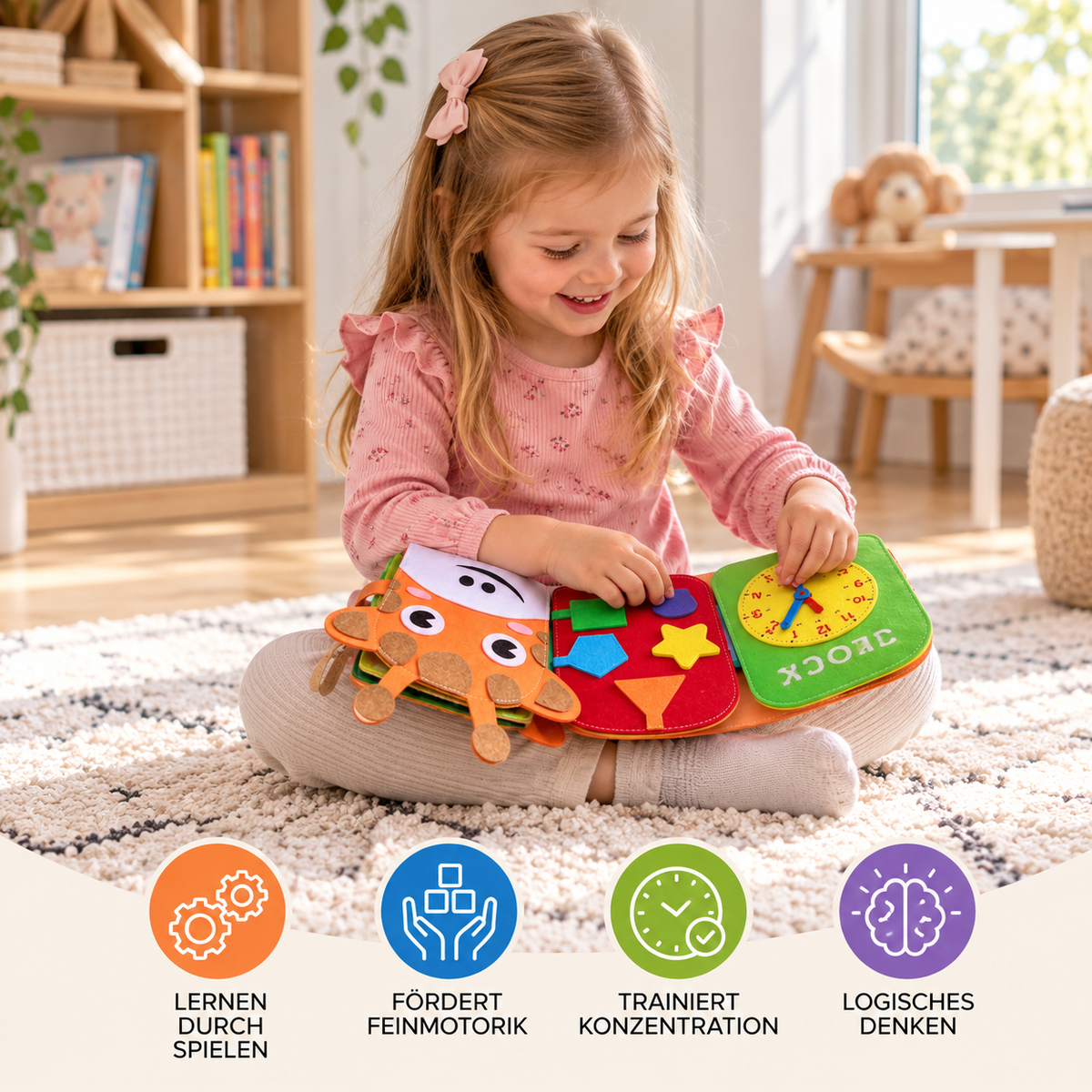 Montessori-Lern- und Beschäftigungsbuch im Giraffen-Design