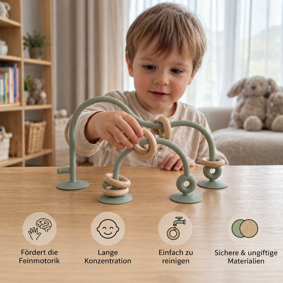 Silikon Motorik-Spielzeug für Babys – Saugnapf Lernspiel für Tisch & Hochstuhl