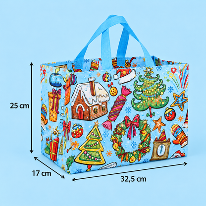 Wiederverwendbare Weihnachts-Geschenktaschen mit Griffen – Verschiedene festliche Designs