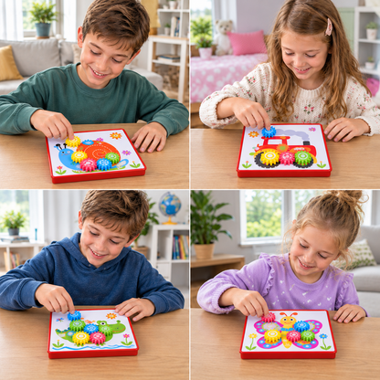 Kreative Zahnrad-Puzzle-Reisebox mit Aktivitätskarten für Kinder