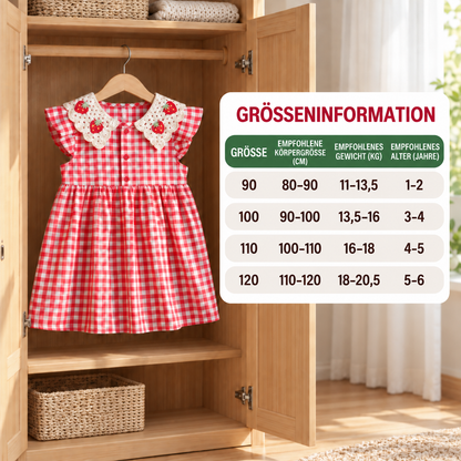 Süßes Mädchen-Sommerkleid mit Erdbeer-Kragen – Kariertes Baumwollkleid