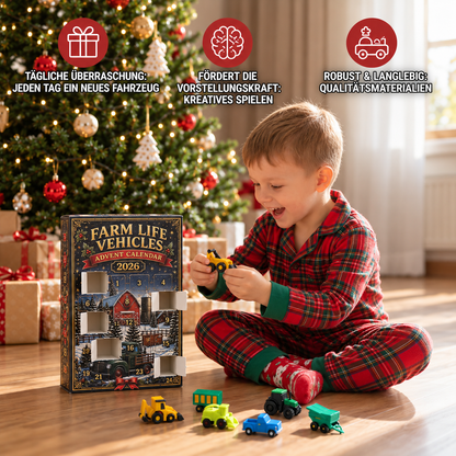 24-Tage-Weihnachts-Adventskalender mit Bauernhoffahrzeugen
