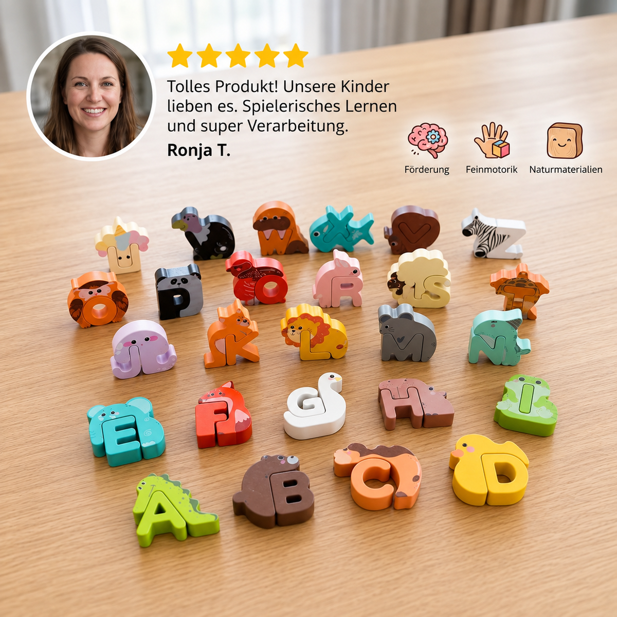 Holzpuzzle mit Tieren und Alphabet – Lernspielzeug für Kinder von A bis Z
