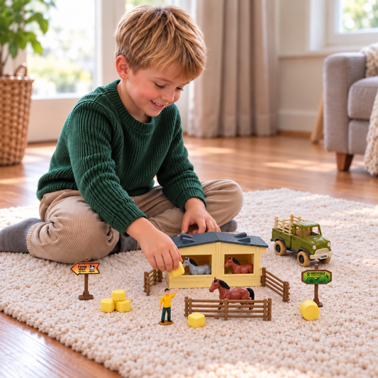 DIY zerlegbares Bauernhof-LKW- & Pferdestall-Spielset für Kinder