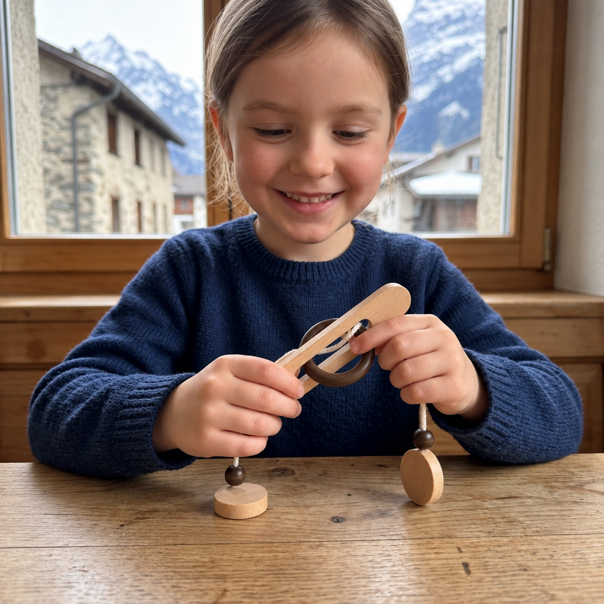Handgefertigtes Holz-Seil-Geduldsspiel – Logik-Puzzlespiel für die ganze Familie