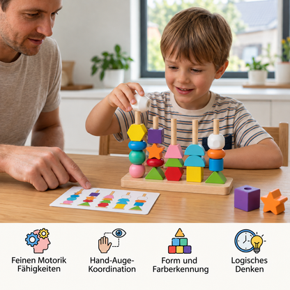 Montessori-Fädelspiel aus Holz mit Farben und Formen