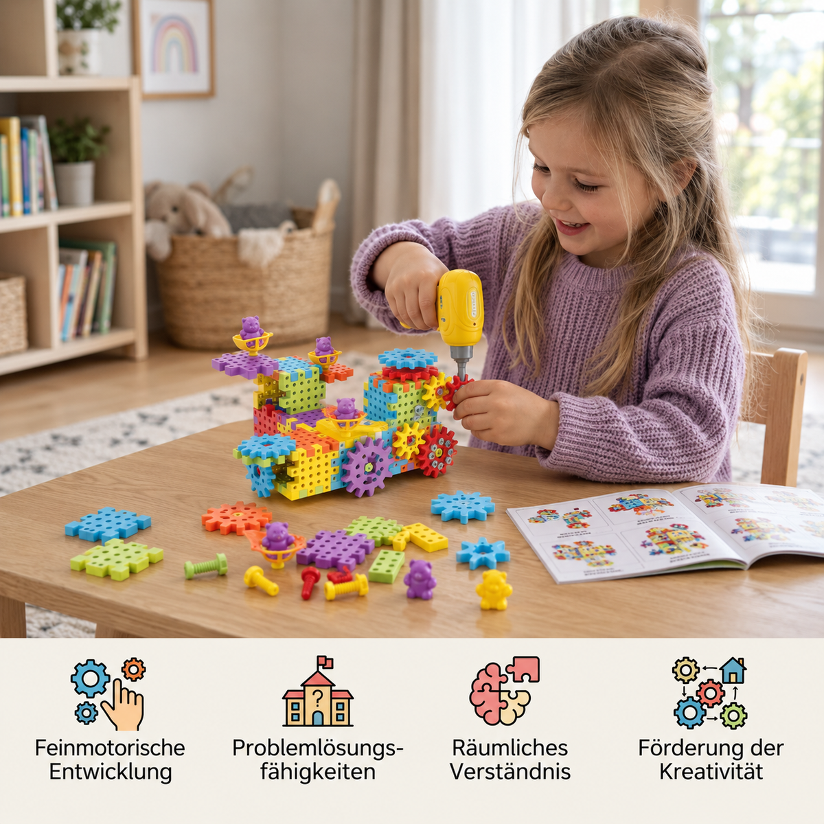 Montessori 3D-Zahnrad- und Puzzlebausteine