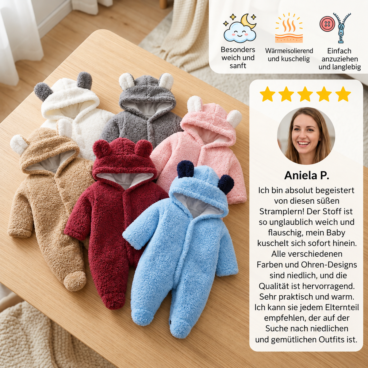 Weicher & kuscheliger Baby-Bären-Overall mit Kapuze