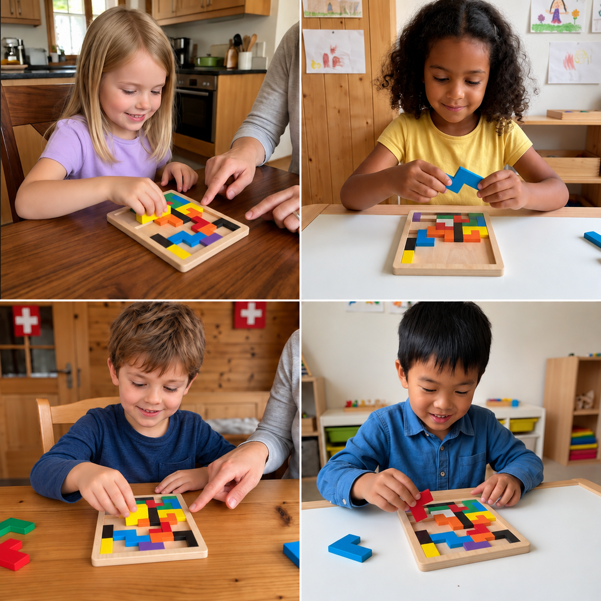 Pädagogisches Holz-Tangram-Puzzle – Buntes Montessori-Lernspielzeug für Kinder
