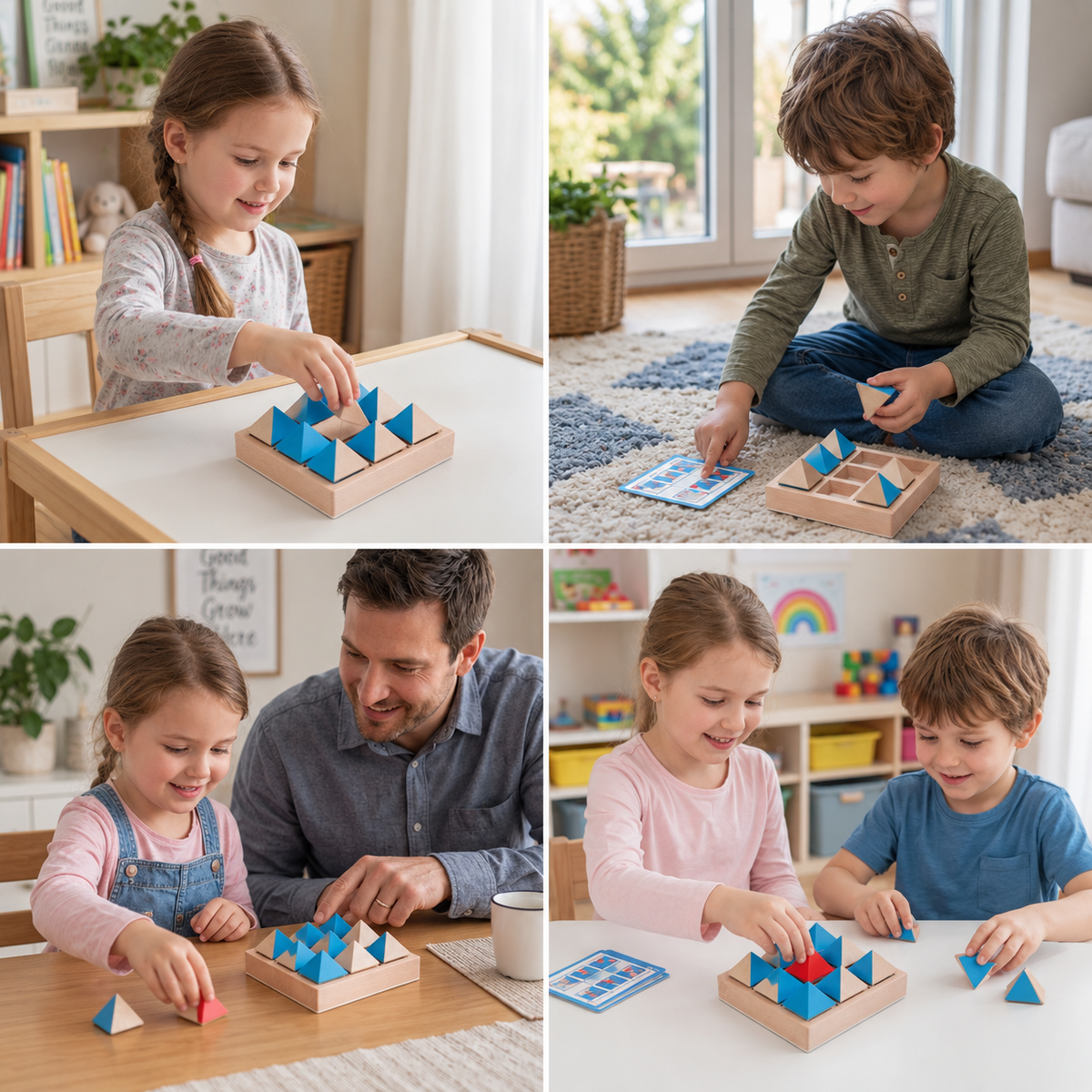 Holzpuzzle mit geometrischen Mustern – Spiel zur Förderung von Logik und räumlichem Denken