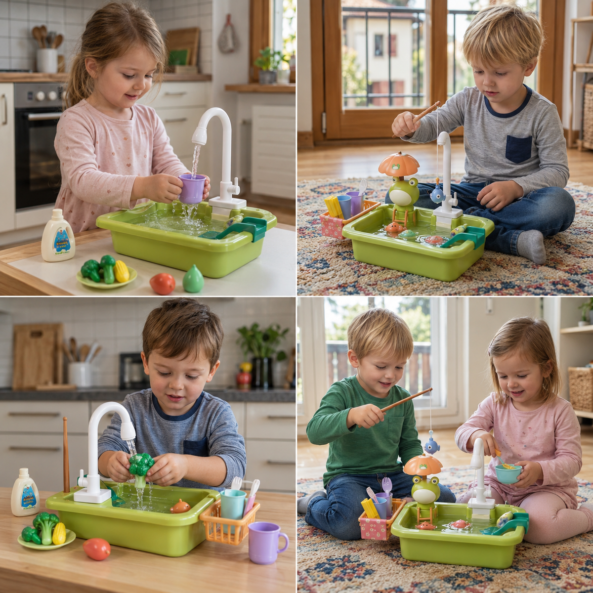 Kinder-Spielküche mit Wasserfunktion – Spülbecken Spielset mit elektrischer Wasserzirkulation