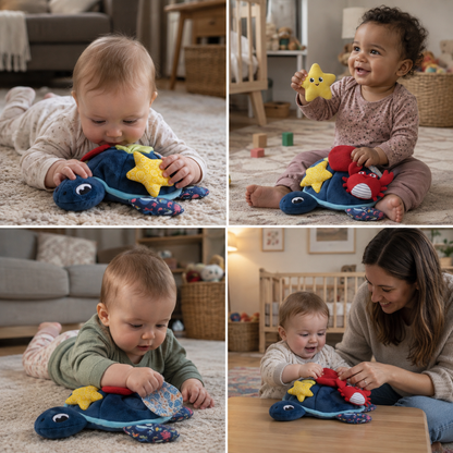 Montessori Schildkröten Entdecker-Spielzeug – Weiches Sensorik-Stoffspiel für Babys