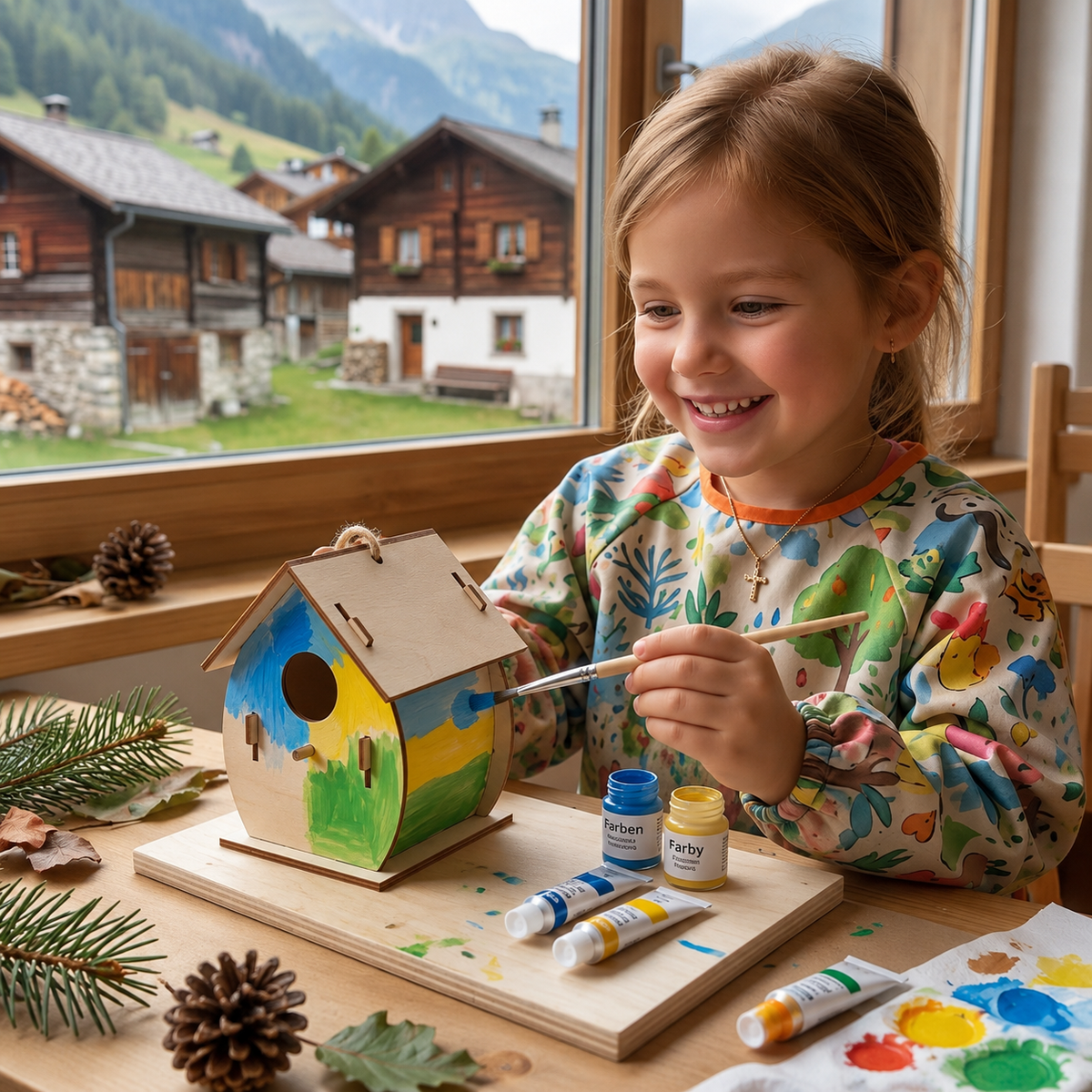 Buntes Vogelhaus Bastel- & Malset für Kinder