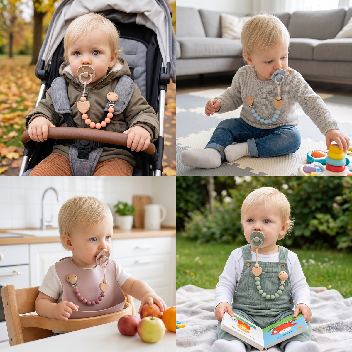 Schnullerkette aus Holz für Babys