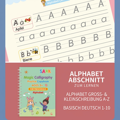 Magisches wiederverwendbares Schreibübungsheft-Set mit Rillen & verschwindender Tinte