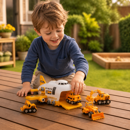 DIY-Spielset „Flugzeug-Transport-Lkw“ mit Baufahrzeugen