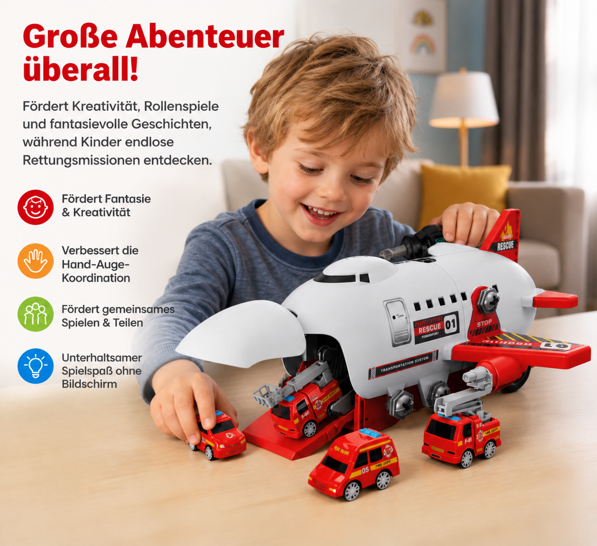 DIY-Spielset „Flugzeug-Transport-Lkw“ mit Baufahrzeugen