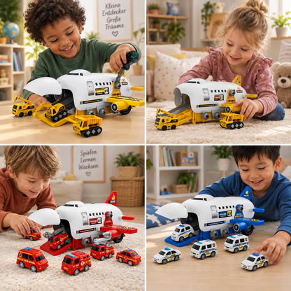 DIY-Spielset „Flugzeug-Transport-Lkw“ mit Baufahrzeugen