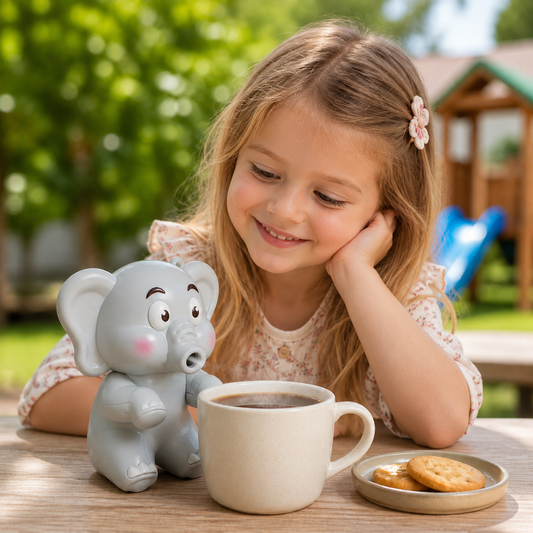 Tasse mit niedlichen Tiermotiven und Kühlventilator