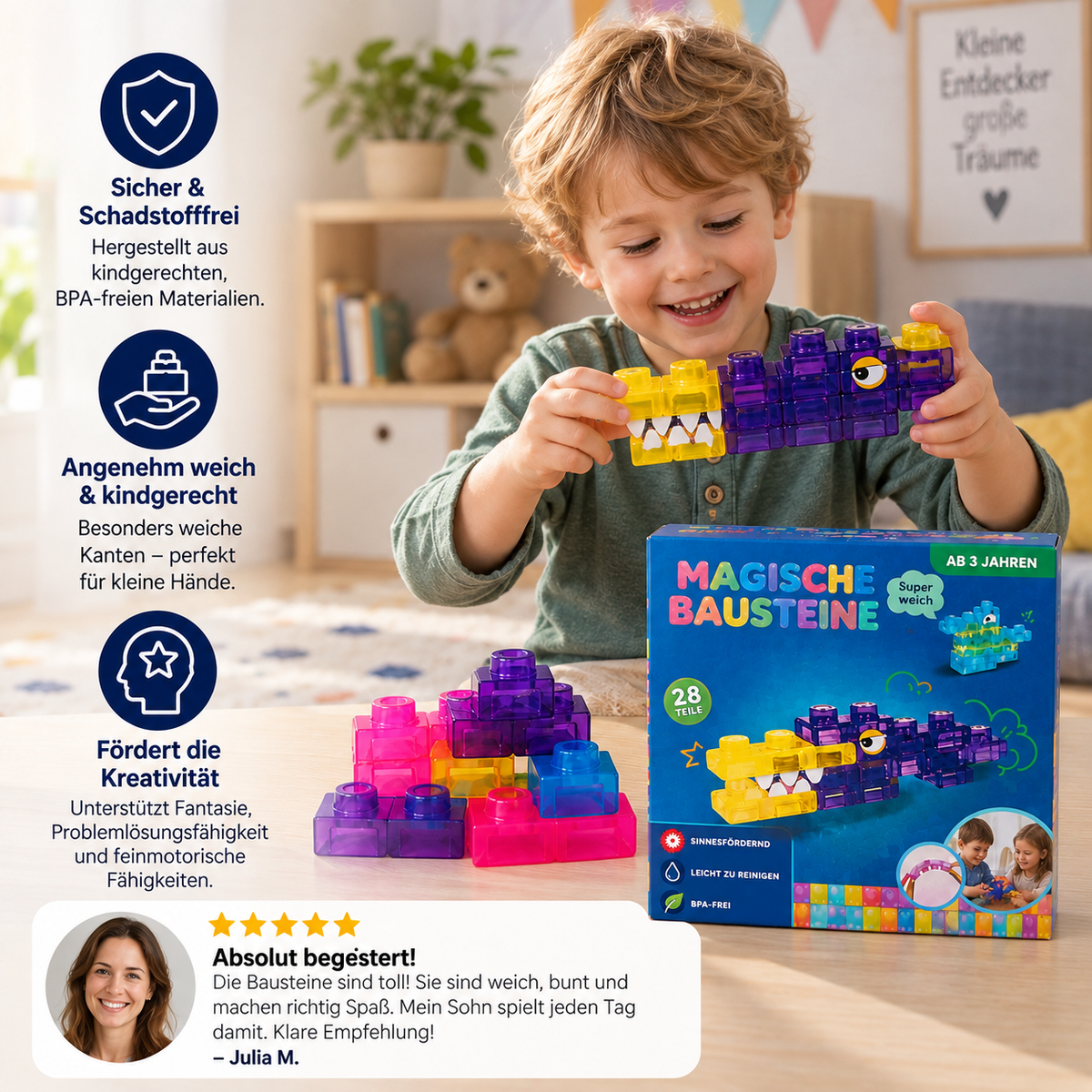 Zauberhafte Gummiblockchen, weiche Bausteine für Kinder