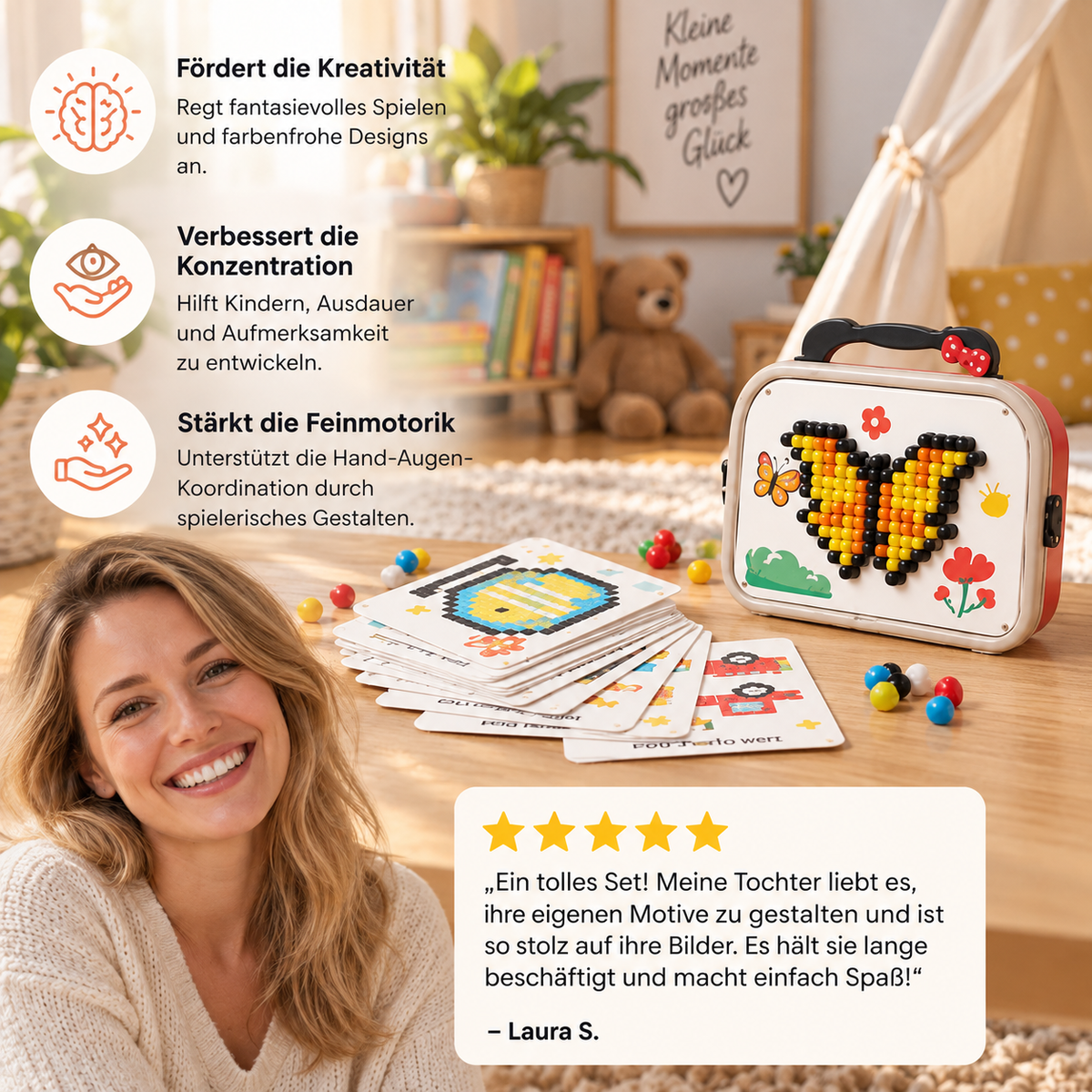 Montessori-Mosaik-Puzzle-Set für Kinder mit Pilzen und Steckstiften