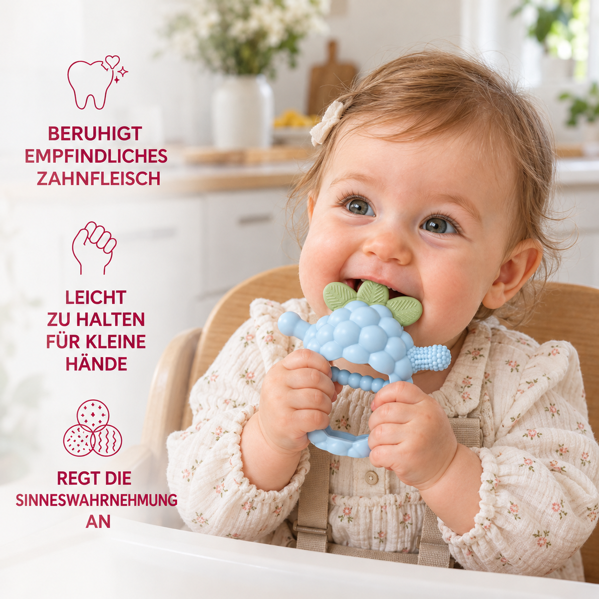 Griffiger Silikon-Beißring für Babys mit verschiedenen Texturen (ab 3 Monaten)