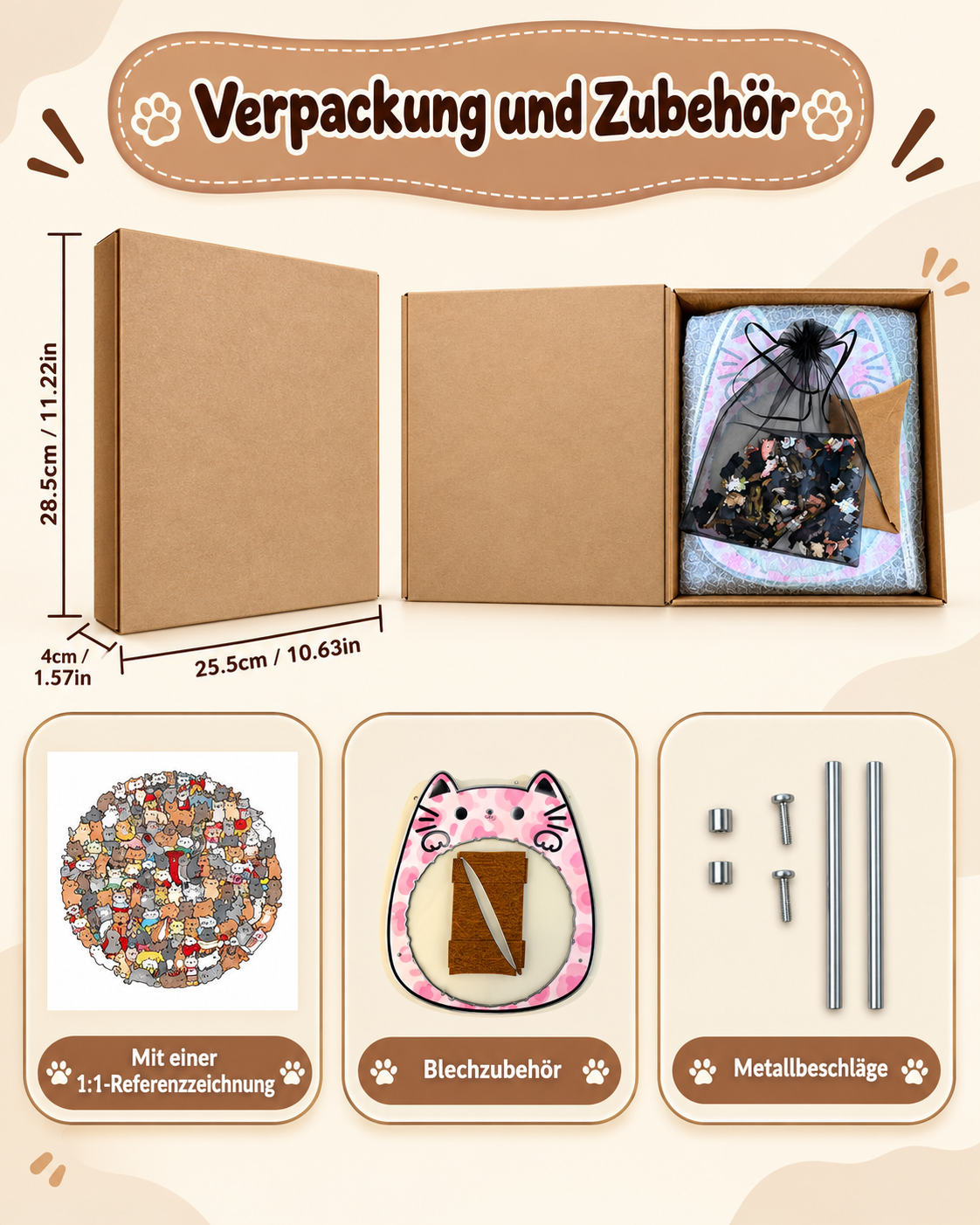 135-teiliges Holz-Puzzle mit katzenförmigen Puzzleteilen