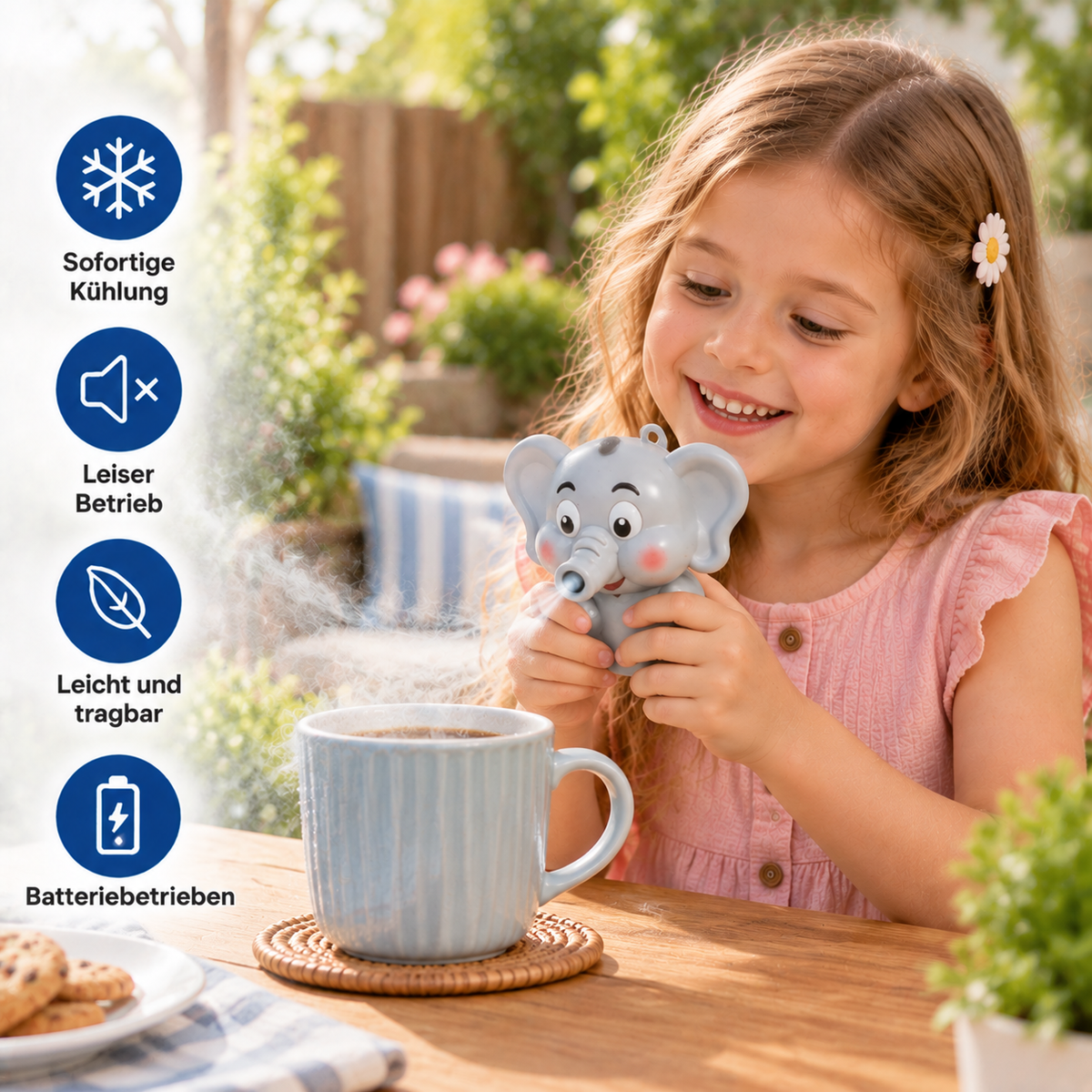 Tasse mit niedlichen Tiermotiven und Kühlventilator