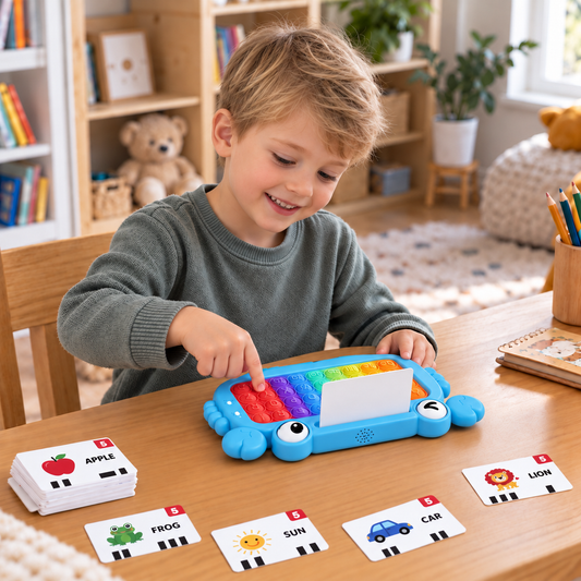 Interaktives sprechendes Lernkarten-Tablet mit Pop-It-Tastatur, Buchstabier- & Phonetikspielen