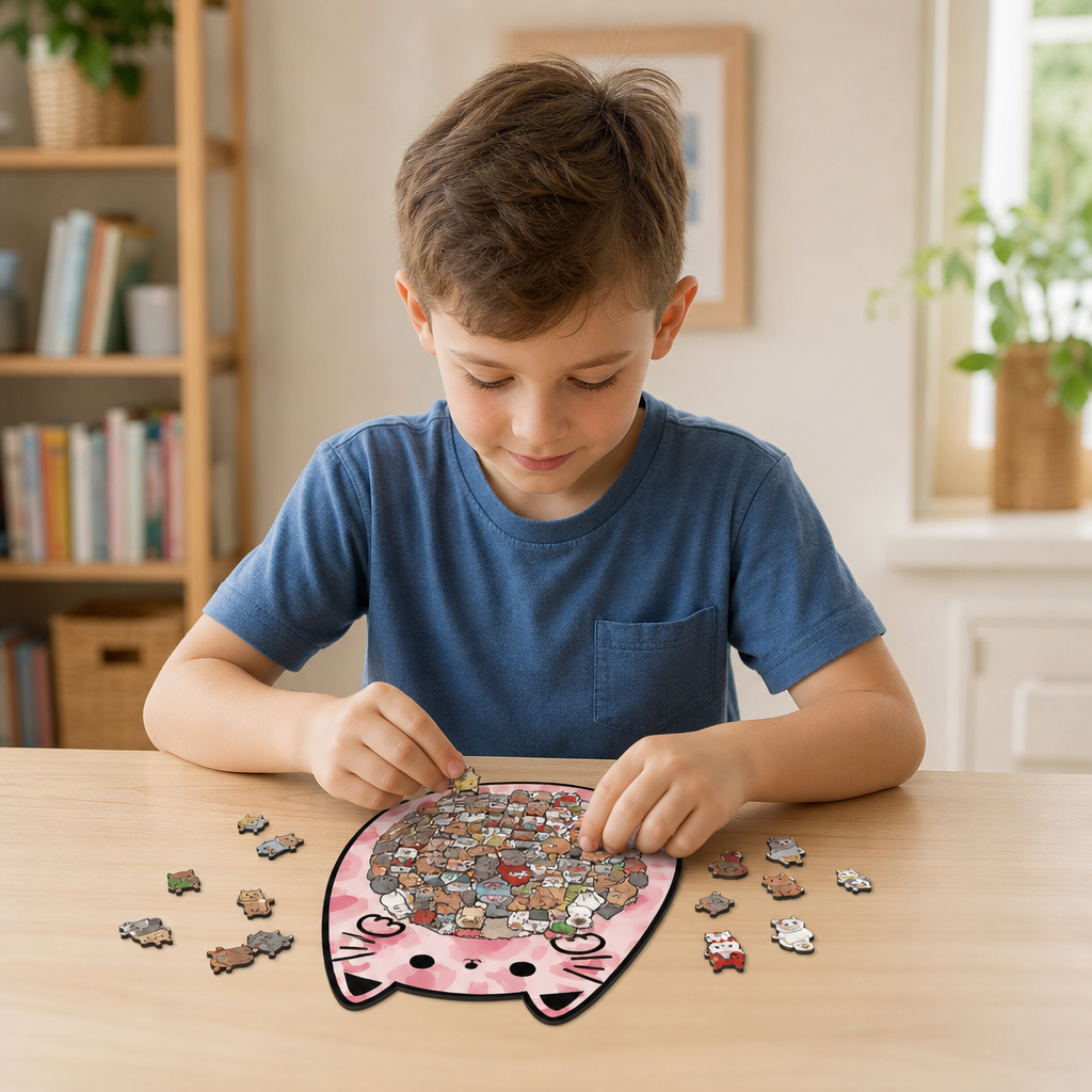 135-teiliges Holz-Puzzle mit katzenförmigen Puzzleteilen