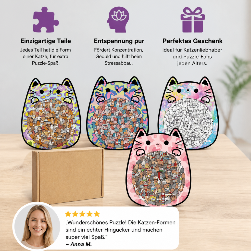 135-teiliges Holz-Puzzle mit katzenförmigen Puzzleteilen