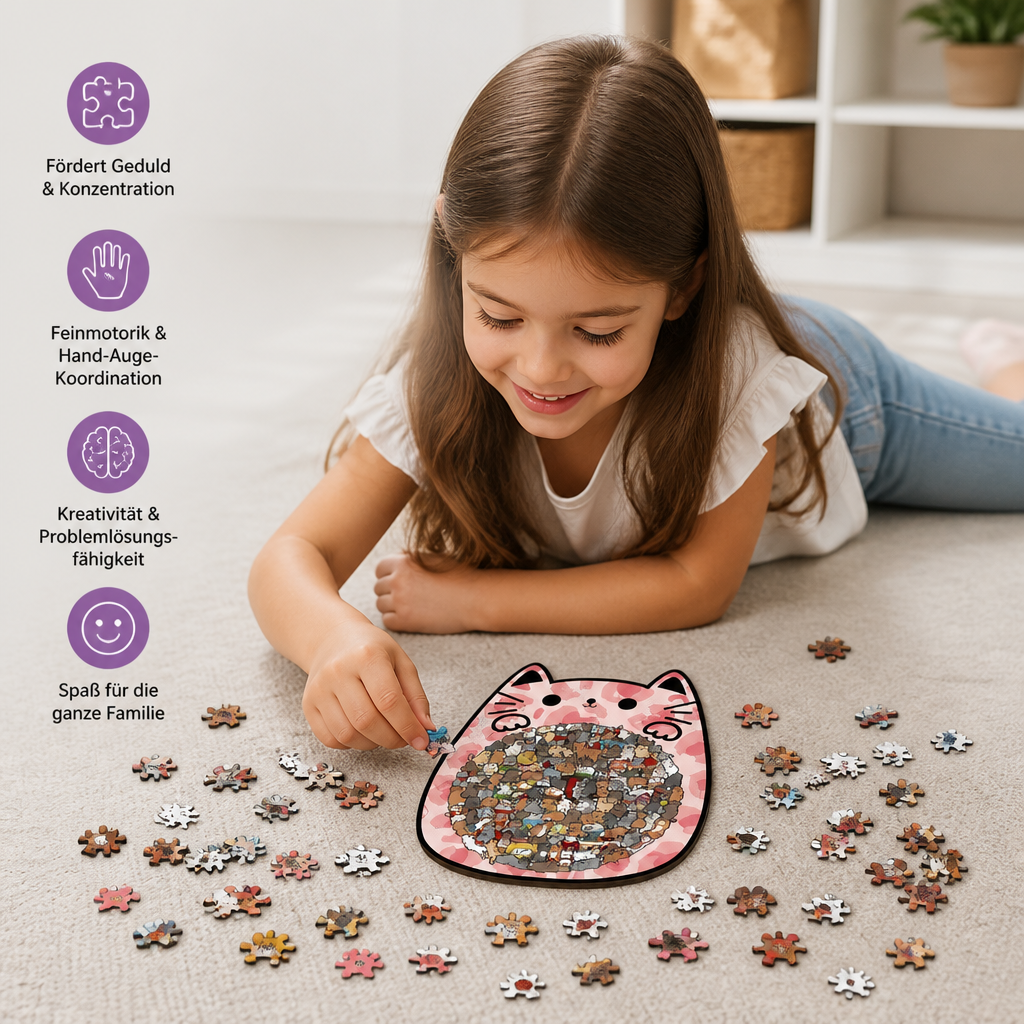 135-teiliges Holz-Puzzle mit katzenförmigen Puzzleteilen