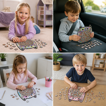 135-teiliges Holz-Puzzle mit katzenförmigen Puzzleteilen