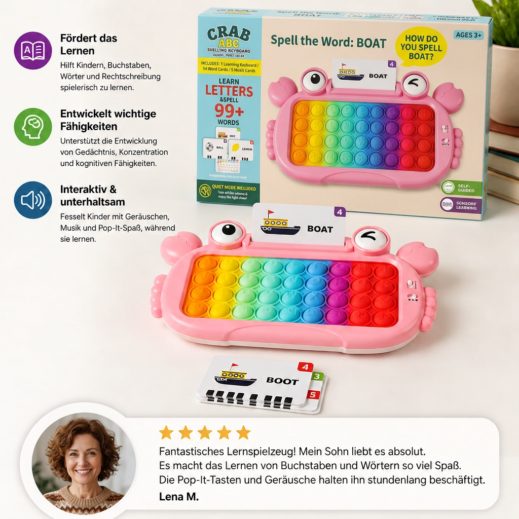 Interaktives sprechendes Lernkarten-Tablet mit Pop-It-Tastatur, Buchstabier- & Phonetikspielen