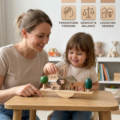 Montessori Balance-Wippe mit Holzsteinen