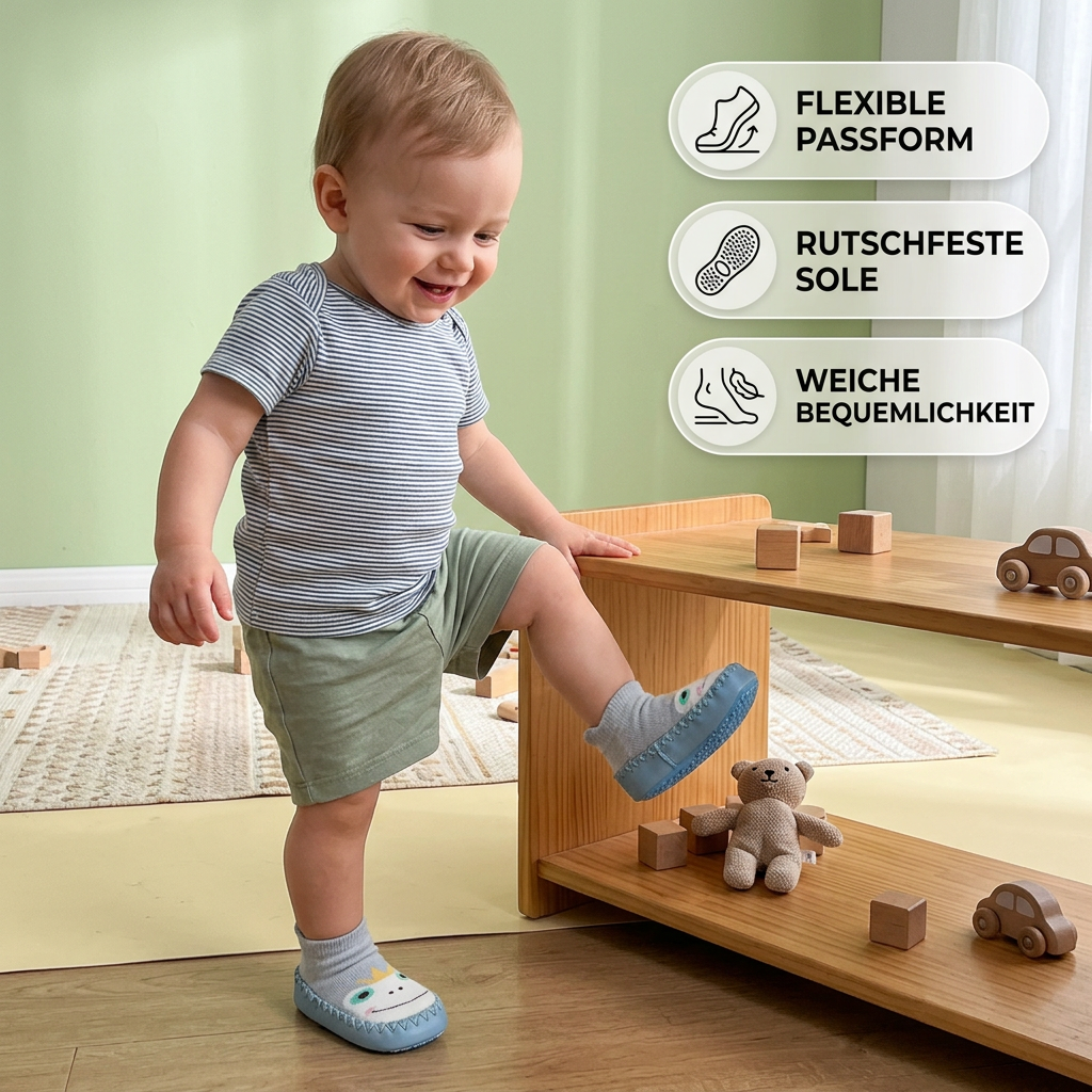 Atmungsaktive Babysocken – Rutschfeste Laufsocken mit weicher Sohle für Säuglinge und Kleinkinder