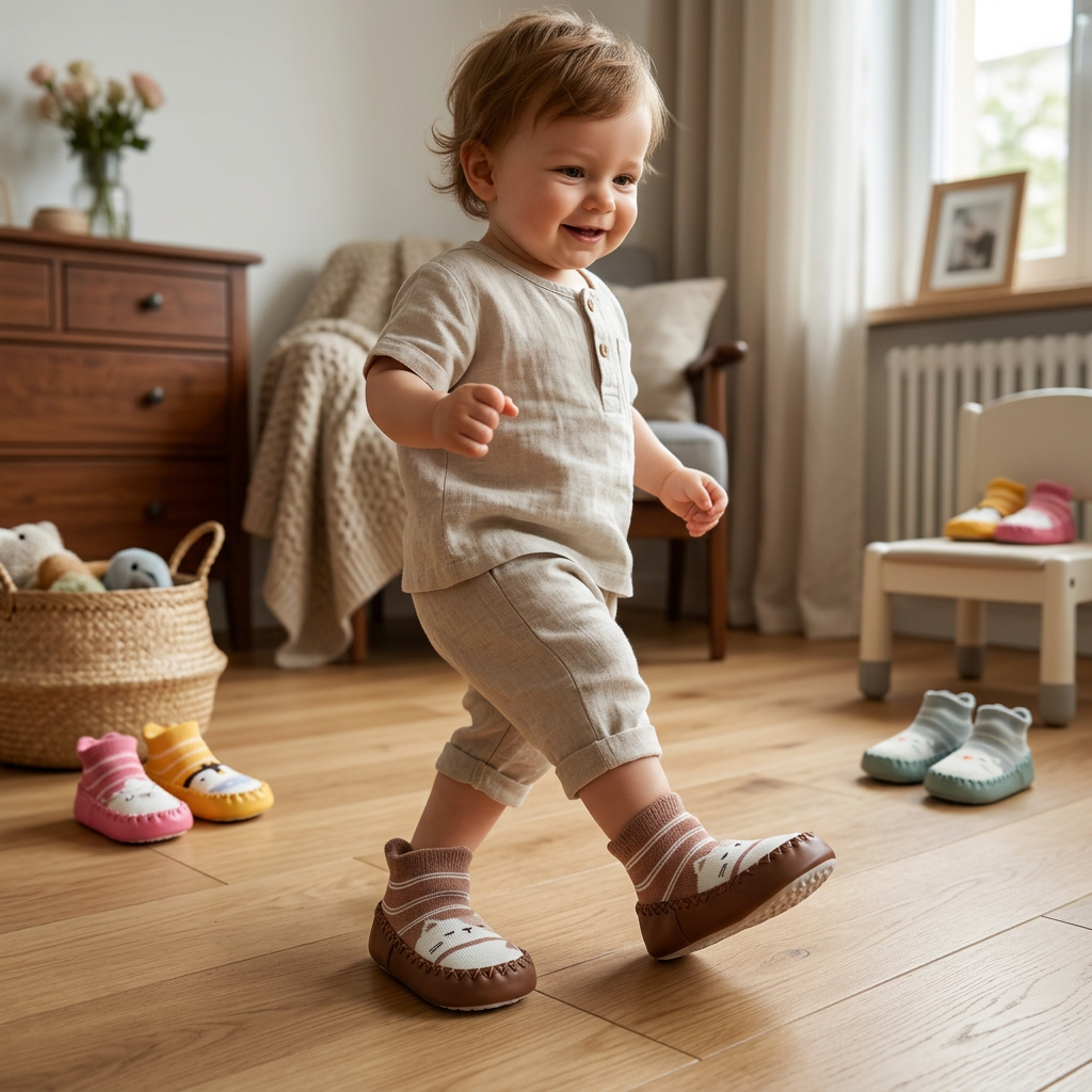 Atmungsaktive Babysocken – Rutschfeste Laufsocken mit weicher Sohle für Säuglinge und Kleinkinder