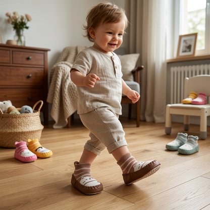 Atmungsaktive Babysocken – Rutschfeste Laufsocken mit weicher Sohle für Säuglinge und Kleinkinder