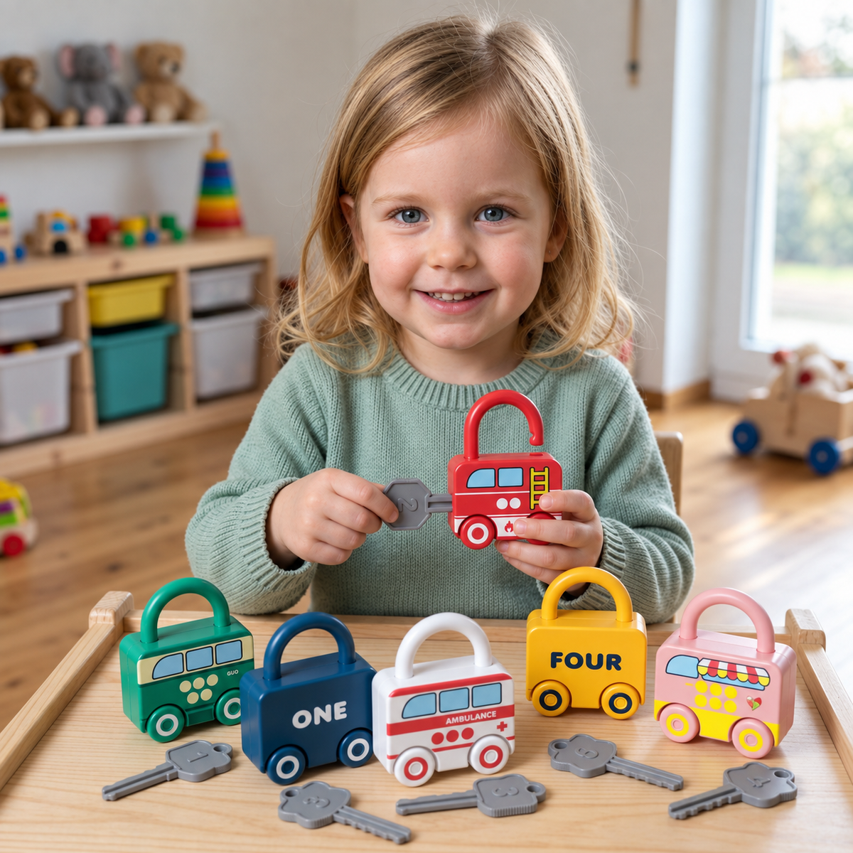 Montessori-Schlüssel-Schloss-Spiel – Lernspielzeug mit Mustern und Farben