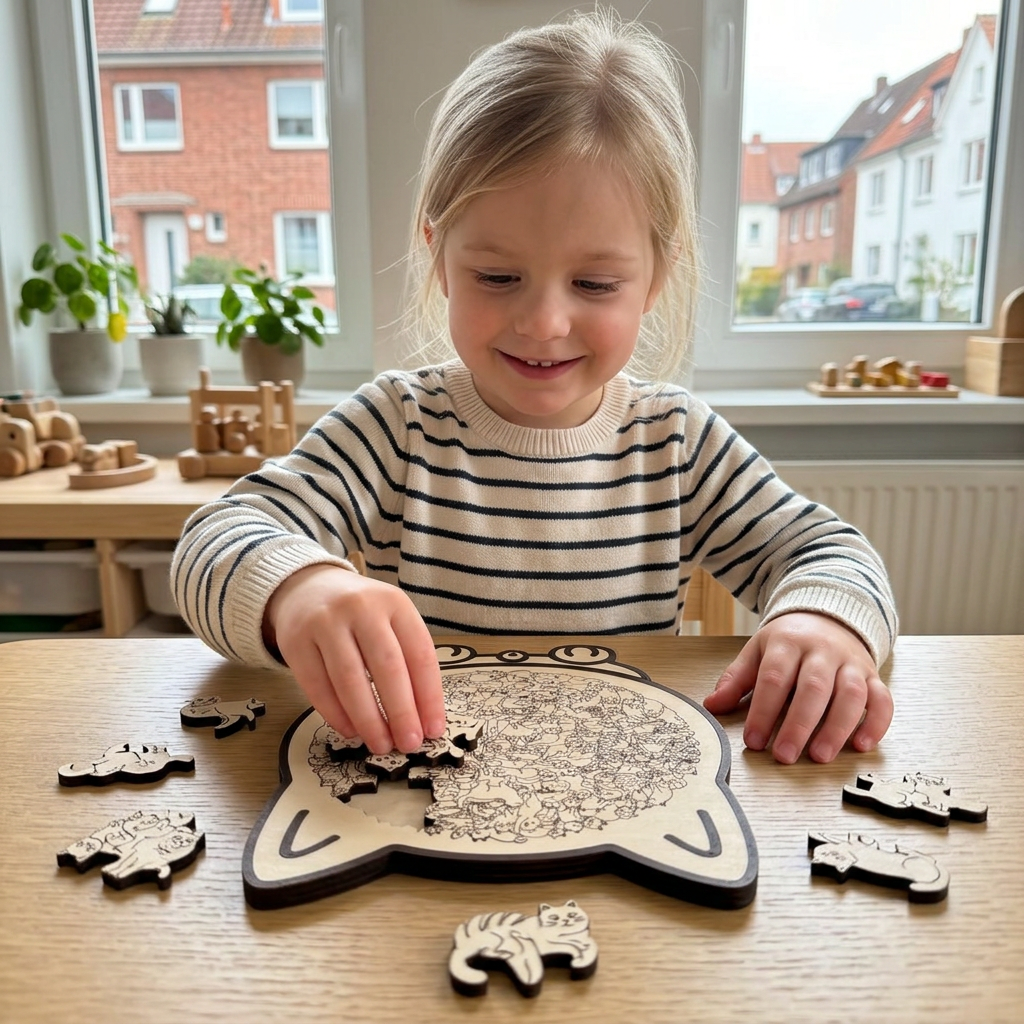 Holzpuzzle in Katzenform