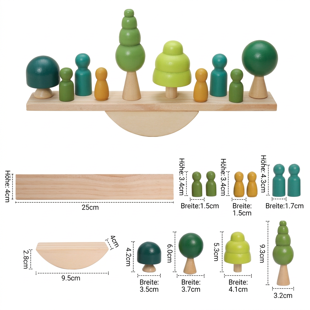 Montessori Balance-Wippe mit Holzsteinen