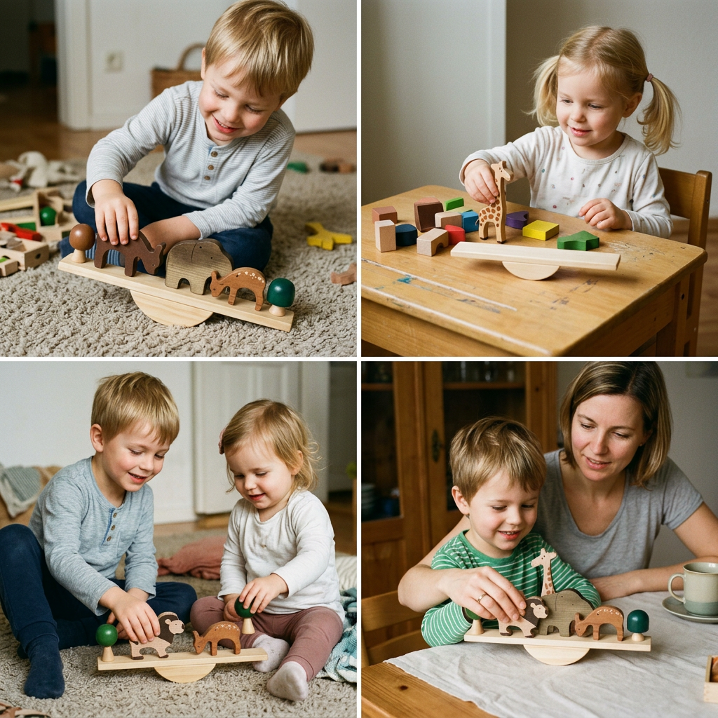 Montessori Balance-Wippe mit Holzsteinen