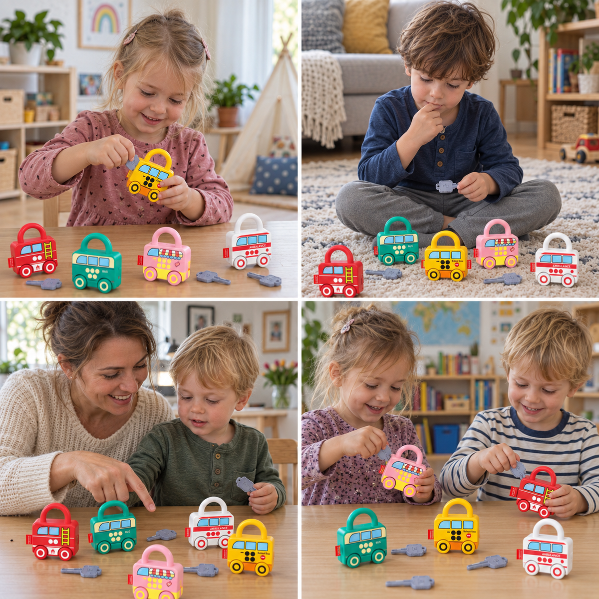 Montessori-Schlüssel-Schloss-Spiel – Lernspielzeug mit Mustern und Farben