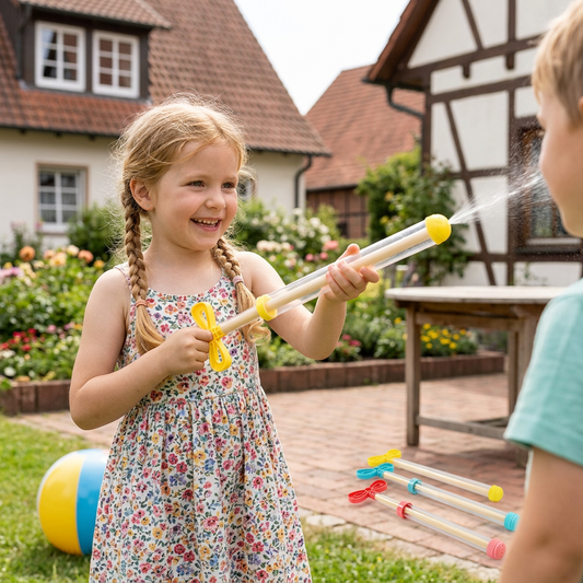 Kinder Wasser Spritz Blaster – Handliches Zieh-Spritz Spielzeug für draußen