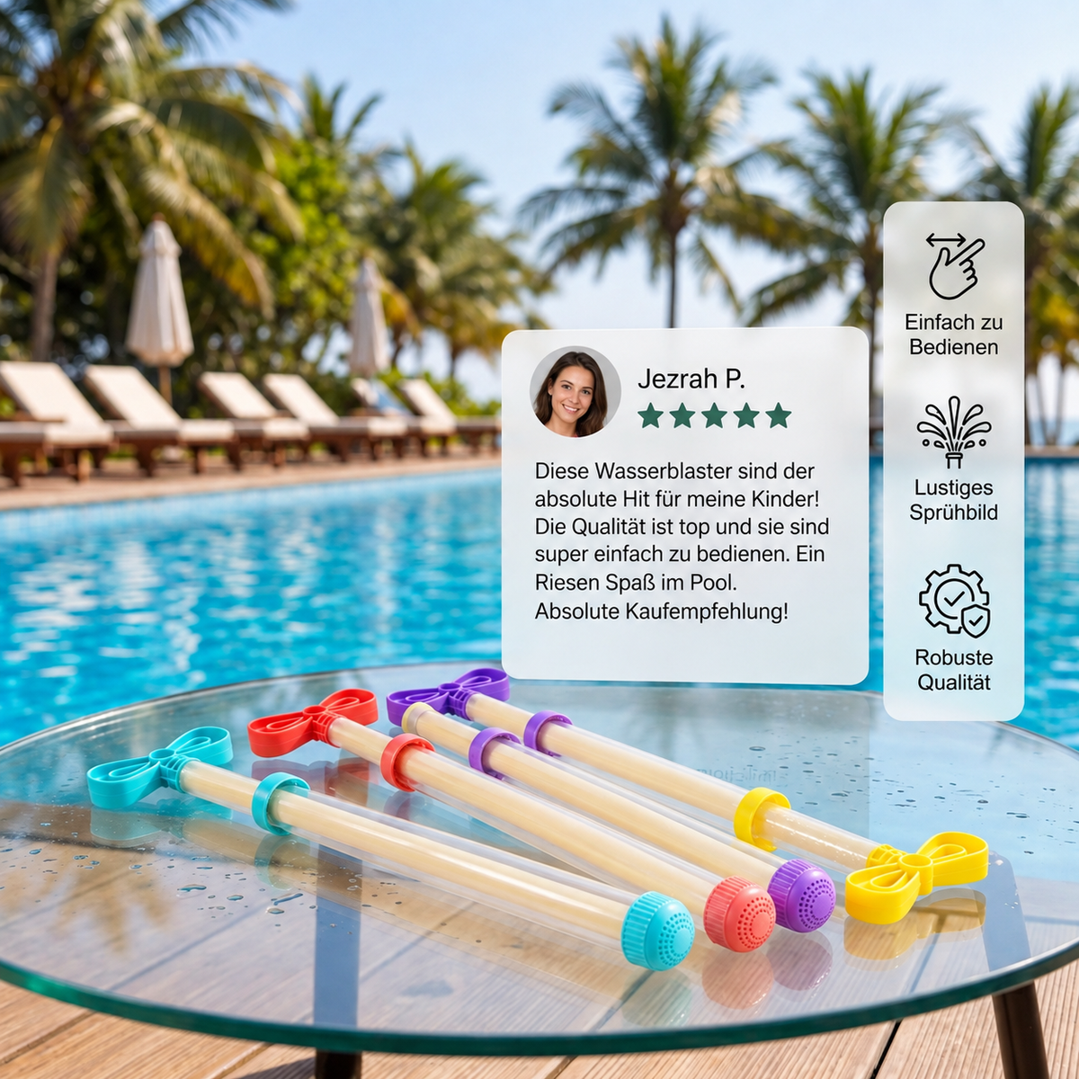 Kinder Wasser Spritz Blaster – Handliches Zieh-Spritz Spielzeug für draußen