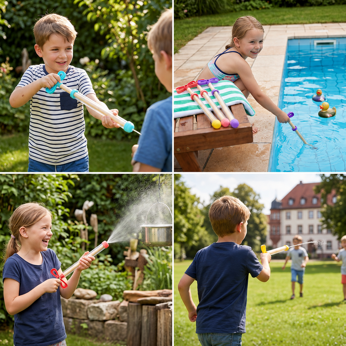 Kinder Wasser Spritz Blaster – Handliches Zieh-Spritz Spielzeug für draußen