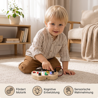 LED Controller Busy Board aus Holz – Montessori Lernspielzeug zur Förderung von Motorik