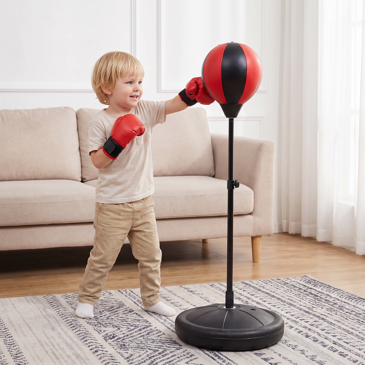 Kinder Box-Set mit Standboxsack & Handschuhen – Höhenverstellbares Boxtraining für Kinder (3–8 Jahre)
